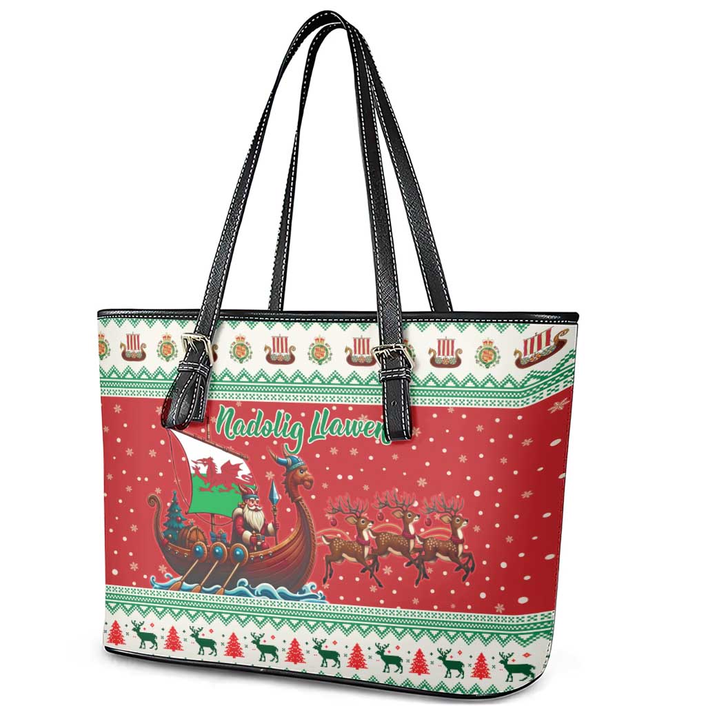 Wales Viking Santa Christmas Leather Tote Bag Funny Reindeer Norse Xmas - Wonder Print Shop