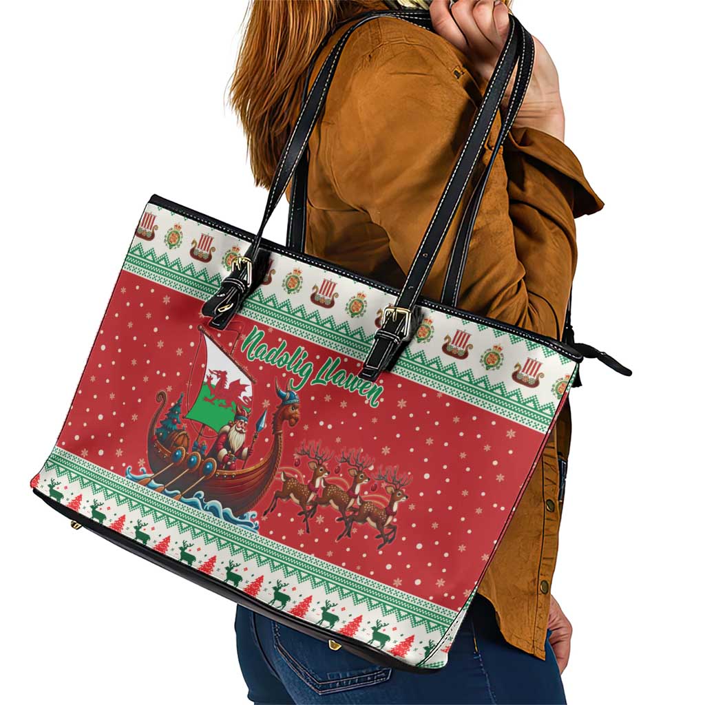 Wales Viking Santa Christmas Leather Tote Bag Funny Reindeer Norse Xmas - Wonder Print Shop