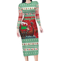 Wales Viking Santa Christmas Long Sleeve Bodycon Dress Funny Reindeer Norse Xmas - Wonder Print Shop