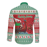 Wales Viking Santa Christmas Long Sleeve Button Shirt Funny Reindeer Norse Xmas - Wonder Print Shop