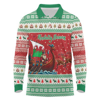 Wales Viking Santa Christmas Long Sleeve Polo Shirt Funny Reindeer Norse Xmas - Wonder Print Shop