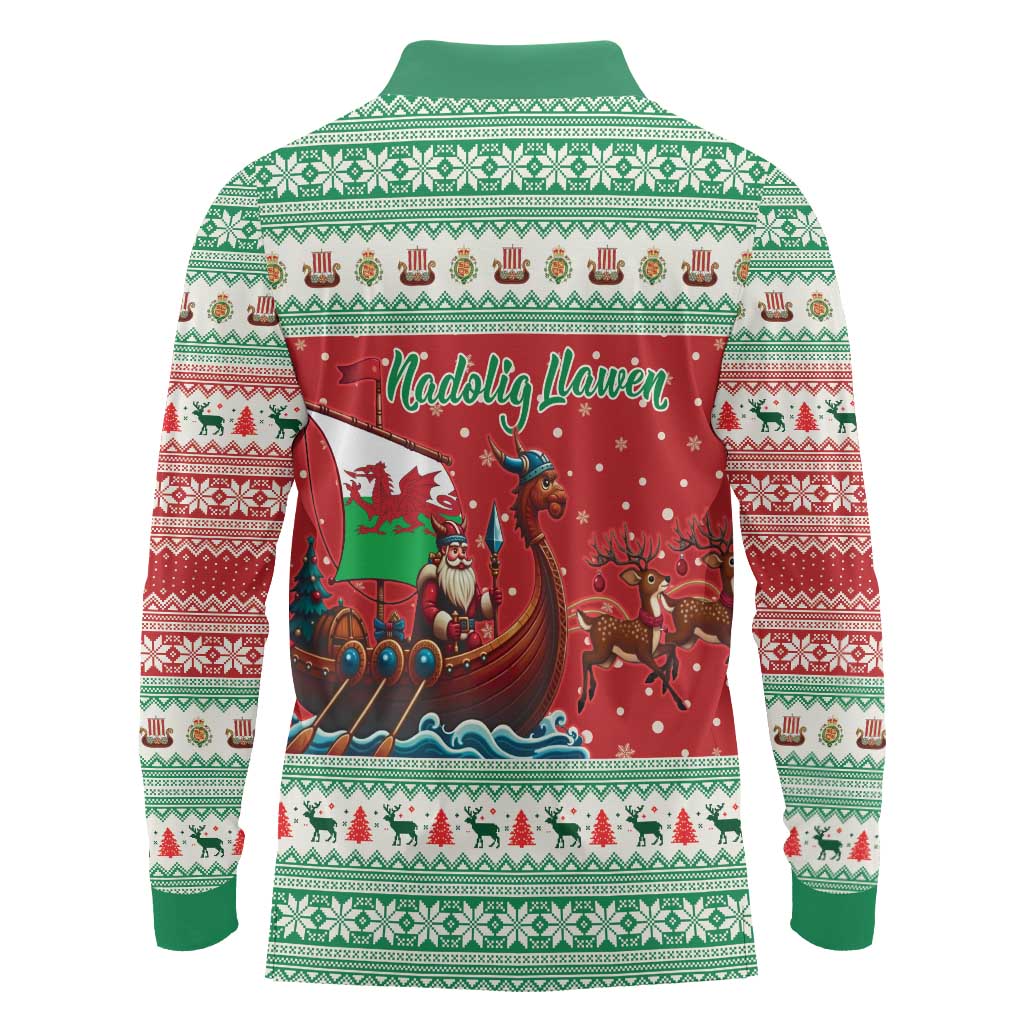 Wales Viking Santa Christmas Long Sleeve Polo Shirt Funny Reindeer Norse Xmas - Wonder Print Shop