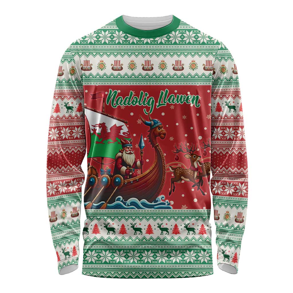 Wales Viking Santa Christmas Long Sleeve Shirt Funny Reindeer Norse Xmas - Wonder Print Shop