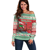 Wales Viking Santa Christmas Off Shoulder Sweater Funny Reindeer Norse Xmas - Wonder Print Shop
