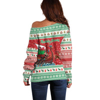 Wales Viking Santa Christmas Off Shoulder Sweater Funny Reindeer Norse Xmas - Wonder Print Shop