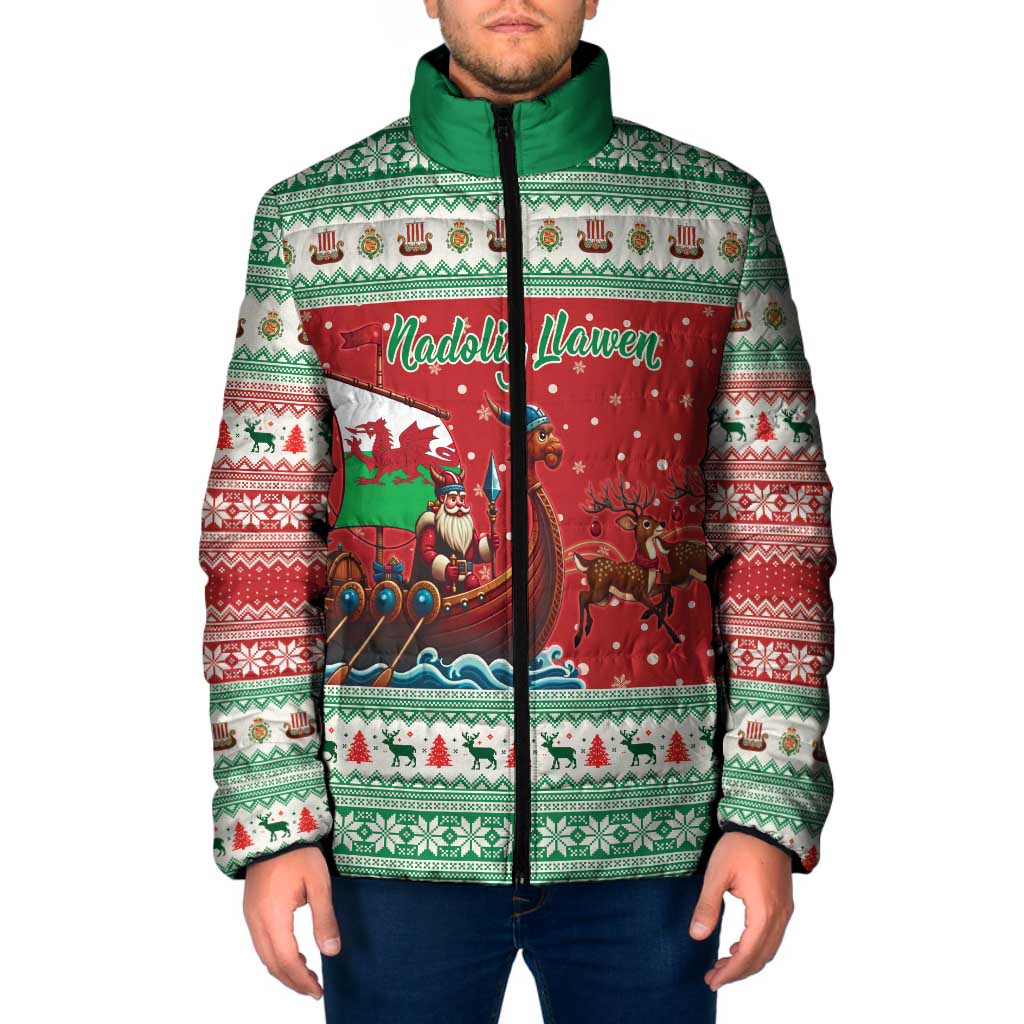 Wales Viking Santa Christmas Padded Jacket Funny Reindeer Norse Xmas - Wonder Print Shop