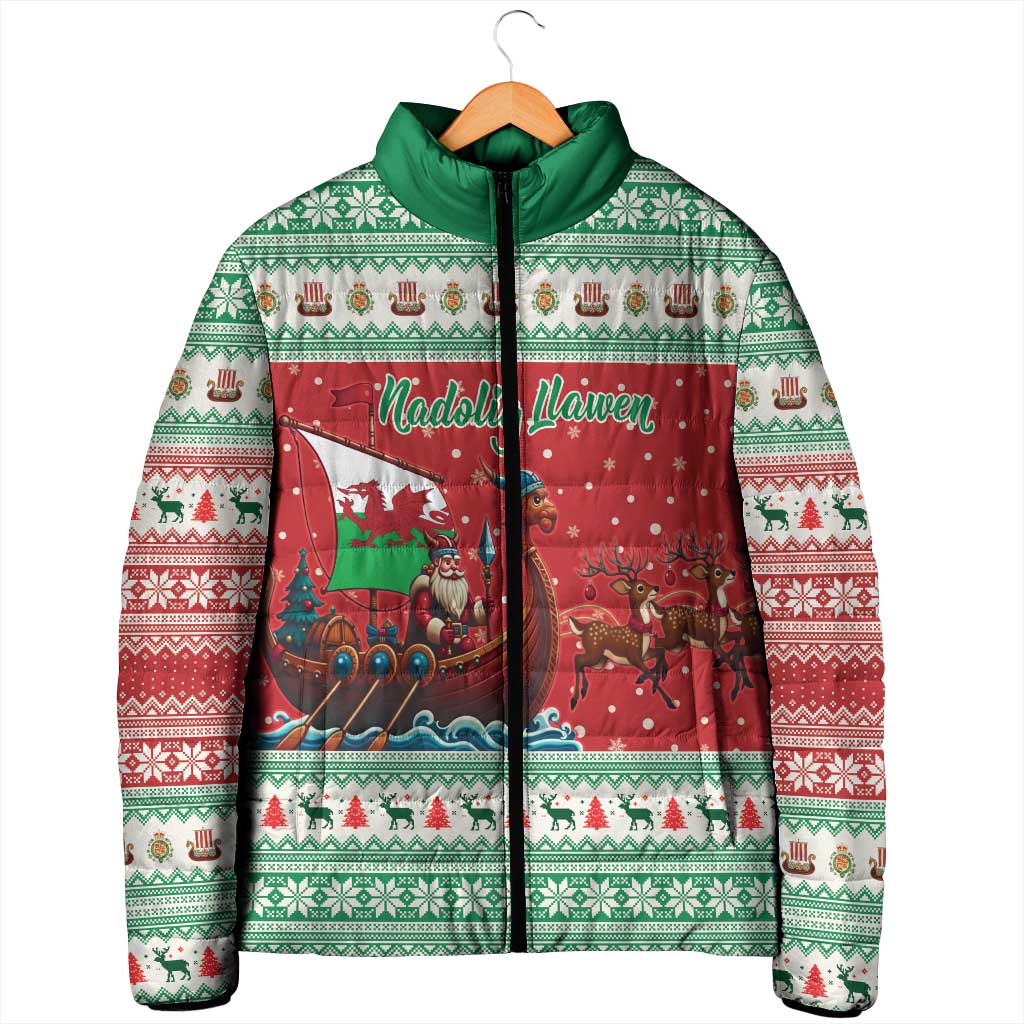 Wales Viking Santa Christmas Padded Jacket Funny Reindeer Norse Xmas - Wonder Print Shop