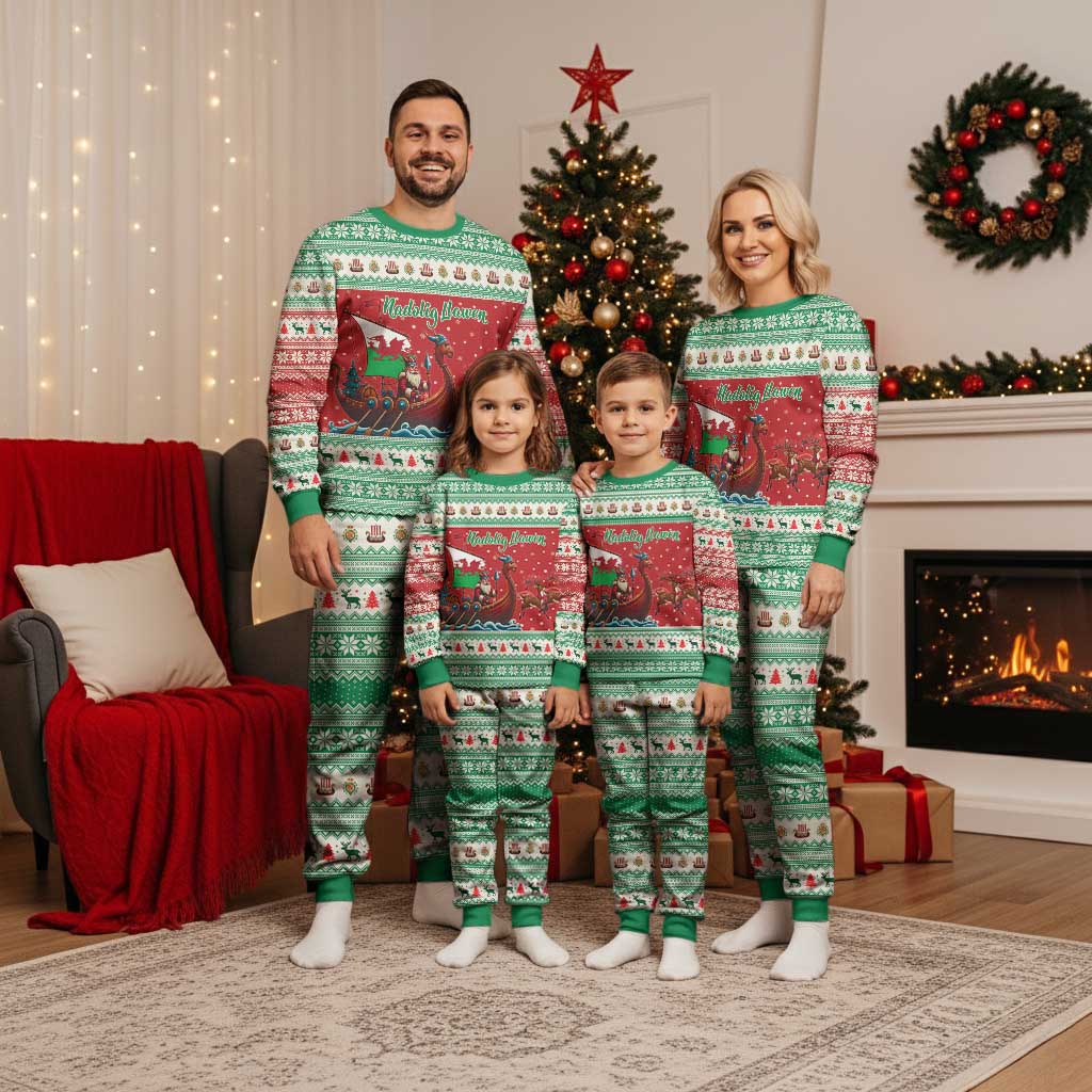 Wales Viking Santa Christmas Pajama Set Funny Reindeer Norse Xmas - Wonder Print Shop