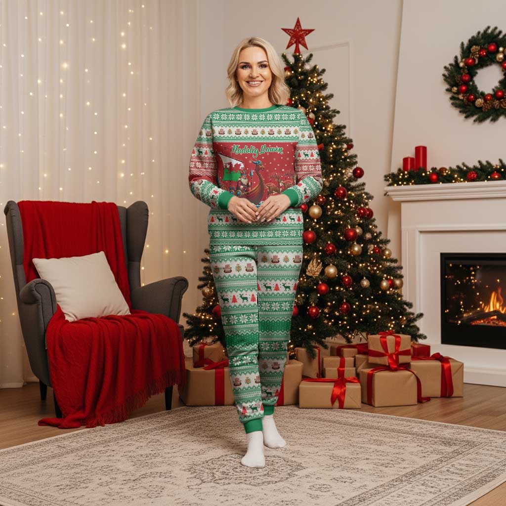 Wales Viking Santa Christmas Pajama Set Funny Reindeer Norse Xmas - Wonder Print Shop