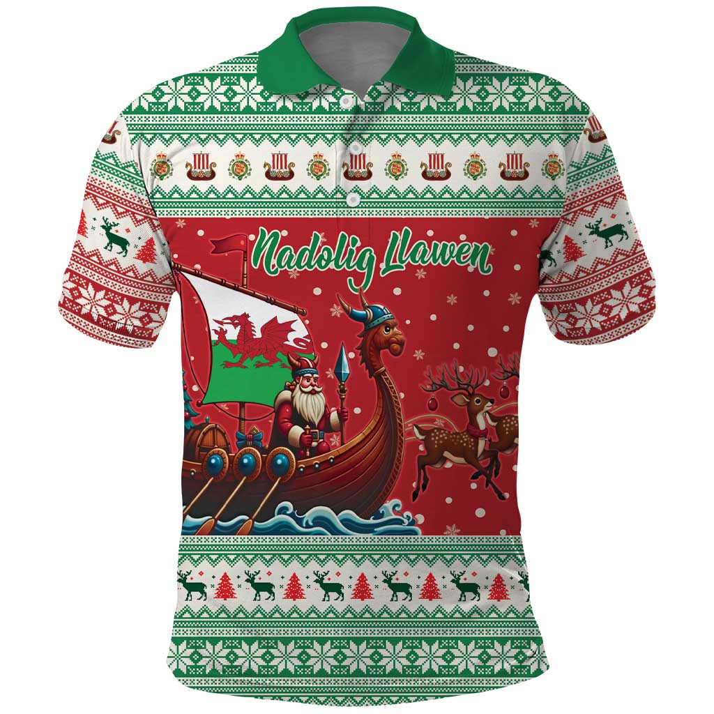Wales Viking Santa Christmas Polo Shirt Funny Reindeer Norse Xmas - Wonder Print Shop