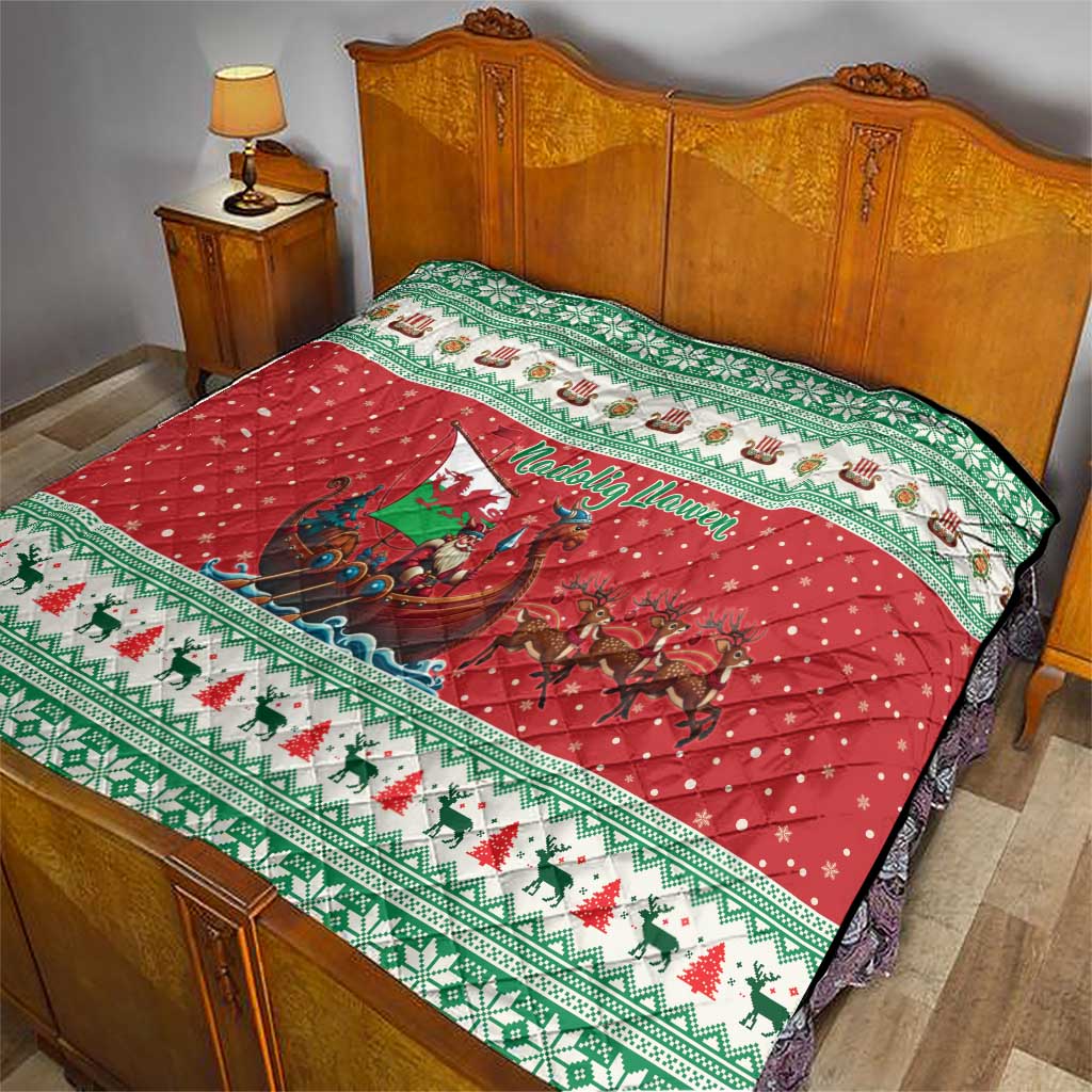 Wales Viking Santa Christmas Quilt Funny Reindeer Norse Xmas - Wonder Print Shop