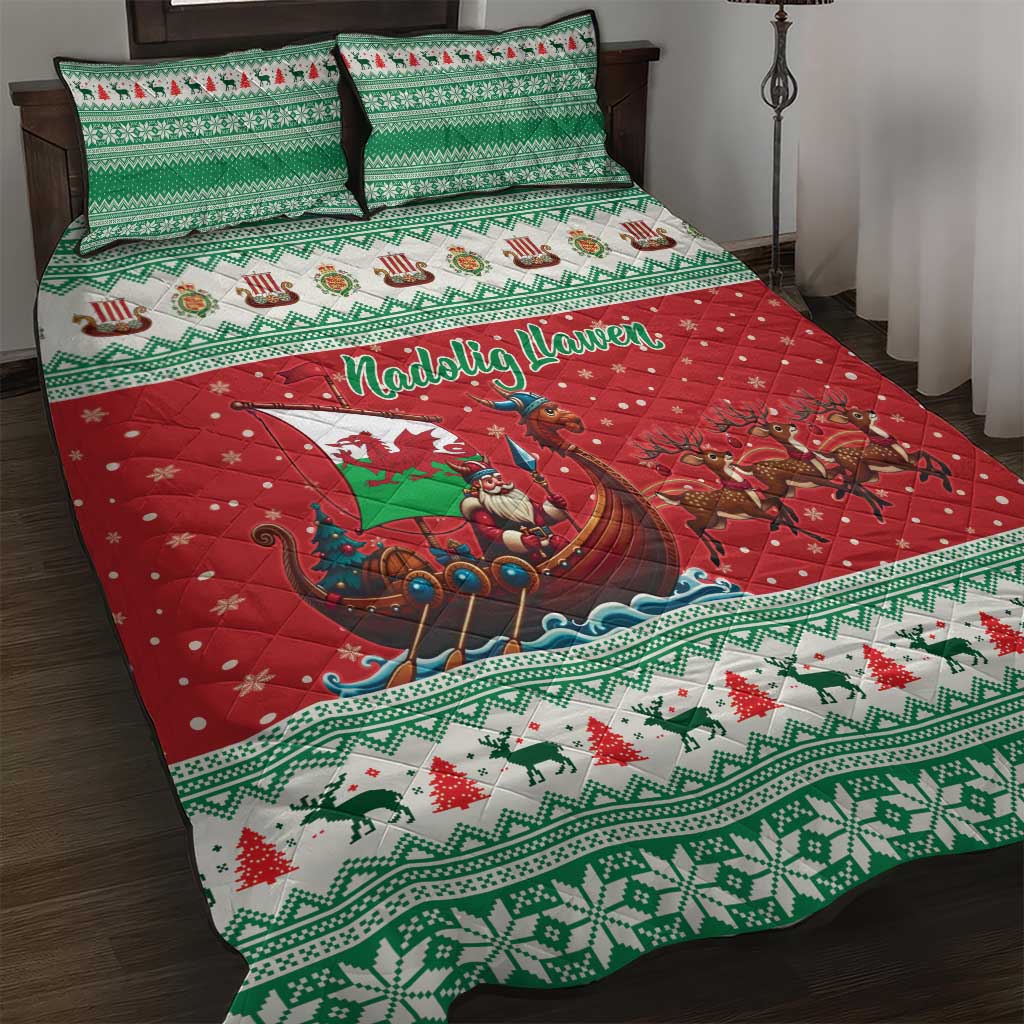 Wales Viking Santa Christmas Quilt Bed Set Funny Reindeer Norse Xmas - Wonder Print Shop