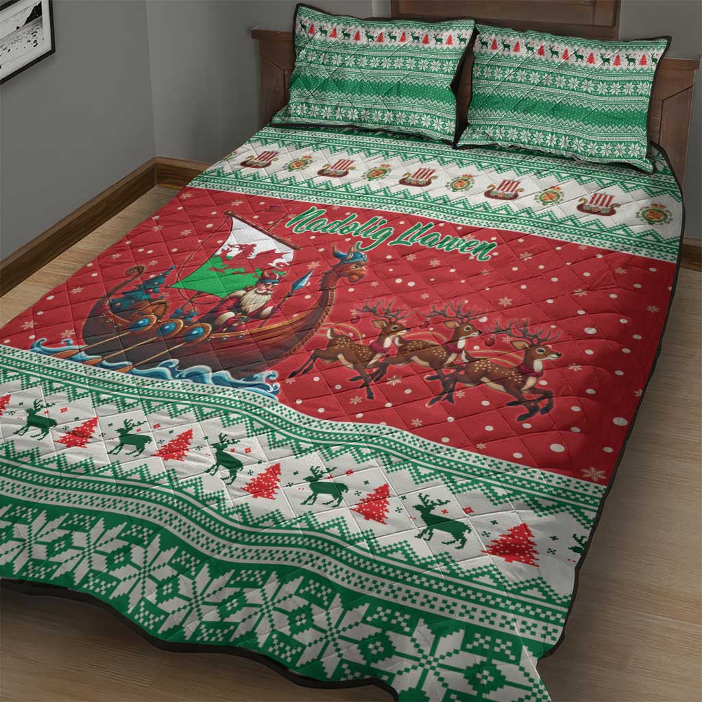 Wales Viking Santa Christmas Quilt Bed Set Funny Reindeer Norse Xmas - Wonder Print Shop