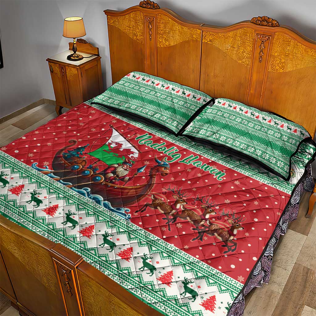 Wales Viking Santa Christmas Quilt Bed Set Funny Reindeer Norse Xmas - Wonder Print Shop
