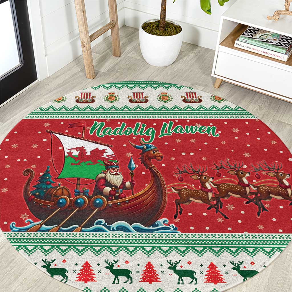 Wales Viking Santa Christmas Round Carpet Funny Reindeer Norse Xmas - Wonder Print Shop