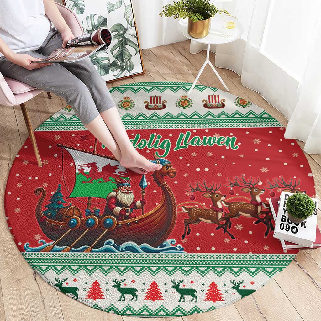 Wales Viking Santa Christmas Round Carpet Funny Reindeer Norse Xmas - Wonder Print Shop