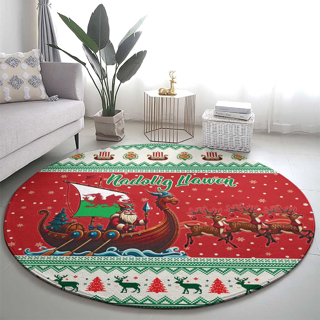 Wales Viking Santa Christmas Round Carpet Funny Reindeer Norse Xmas - Wonder Print Shop