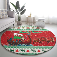Wales Viking Santa Christmas Round Carpet Funny Reindeer Norse Xmas - Wonder Print Shop