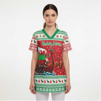 Wales Viking Santa Christmas Scrub Top Funny Reindeer Norse Xmas - Wonder Print Shop
