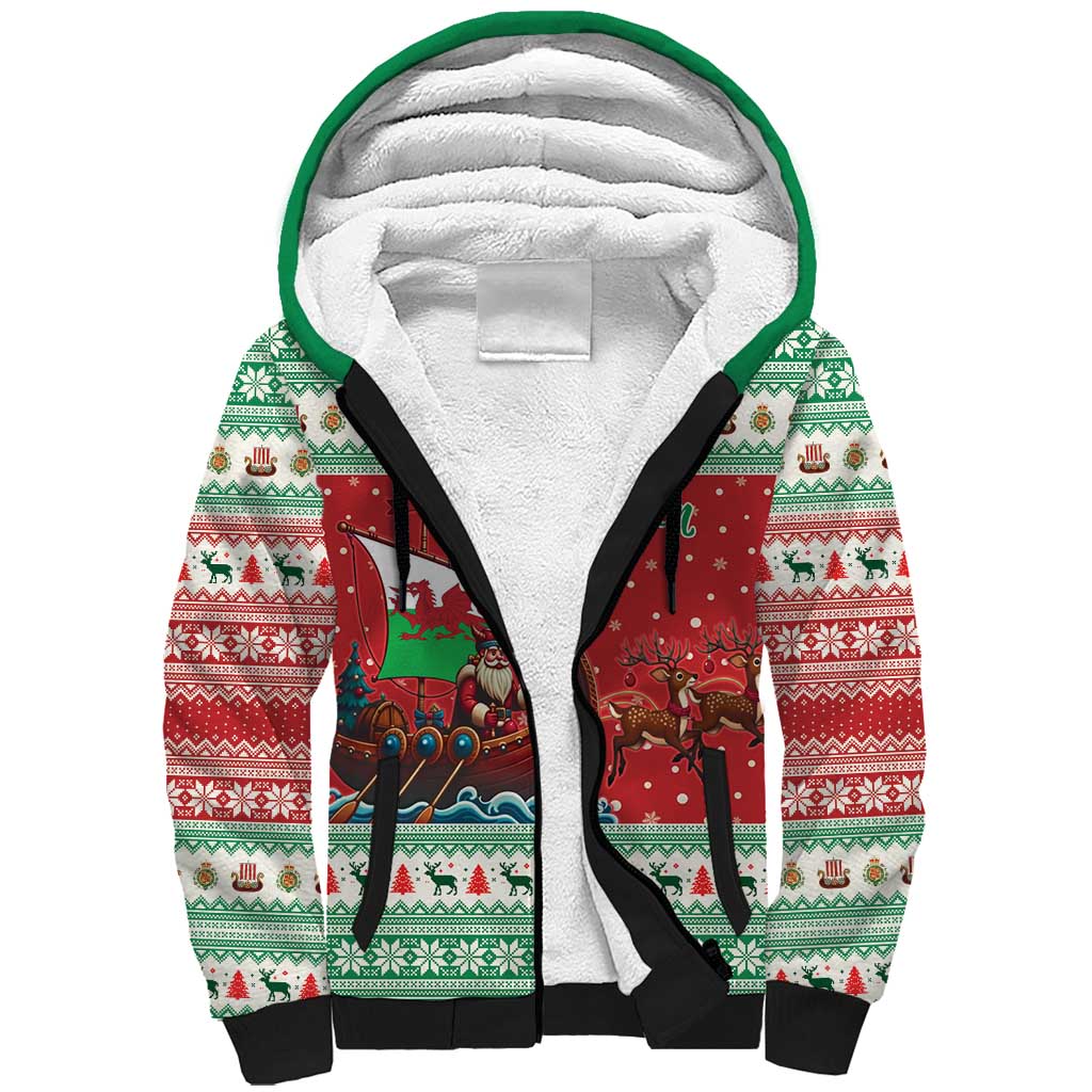 Wales Viking Santa Christmas Sherpa Hoodie Funny Reindeer Norse Xmas - Wonder Print Shop