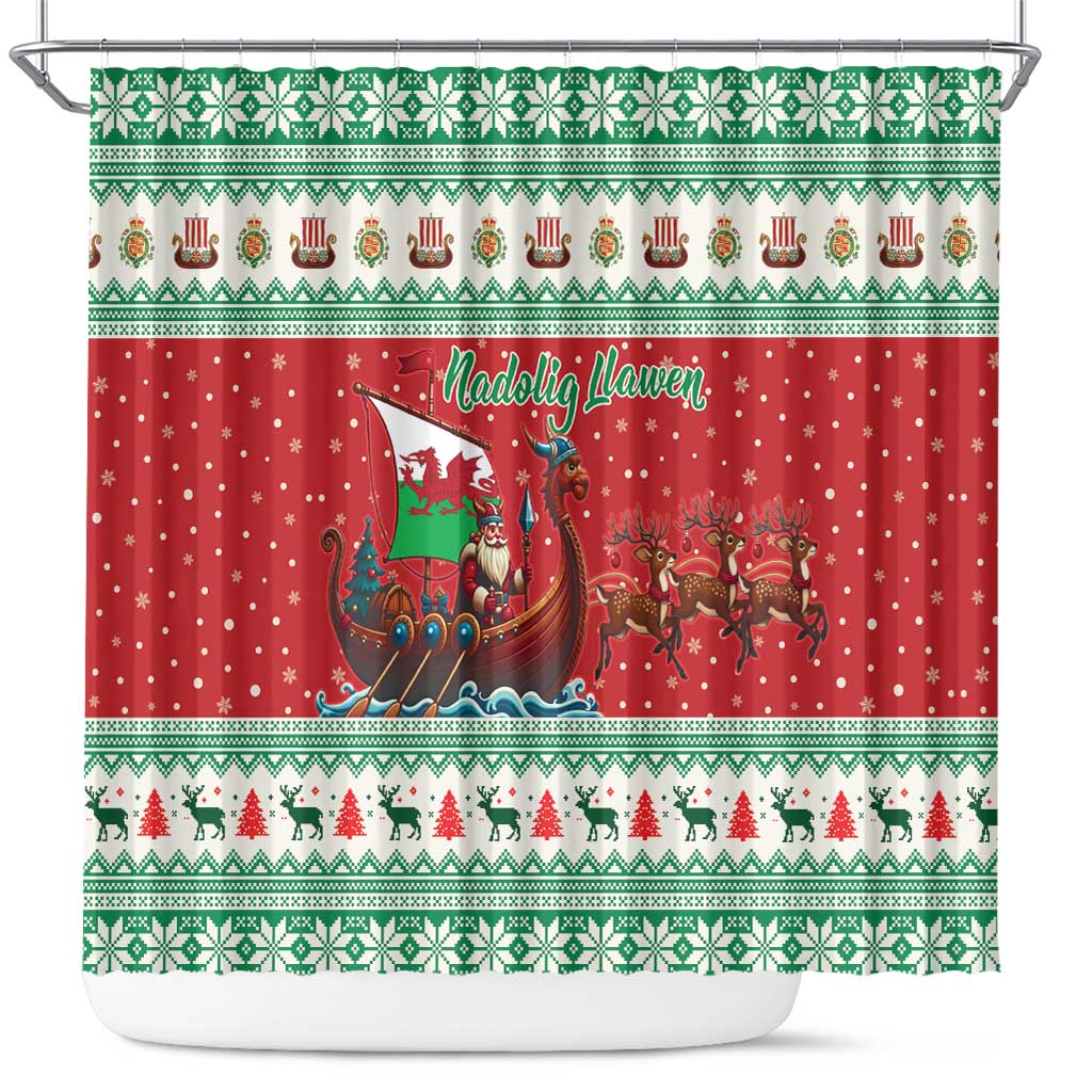 Wales Viking Santa Christmas Shower Curtain Funny Reindeer Norse Xmas - Wonder Print Shop