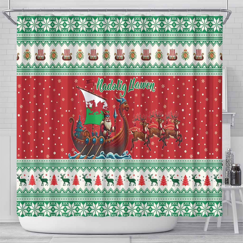 Wales Viking Santa Christmas Shower Curtain Funny Reindeer Norse Xmas - Wonder Print Shop