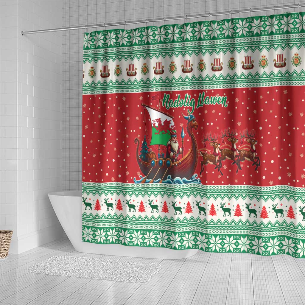 Wales Viking Santa Christmas Shower Curtain Funny Reindeer Norse Xmas - Wonder Print Shop