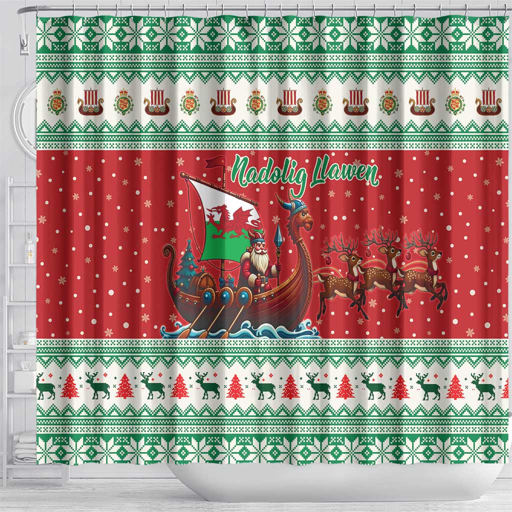 Wales Viking Santa Christmas Shower Curtain Funny Reindeer Norse Xmas - Wonder Print Shop