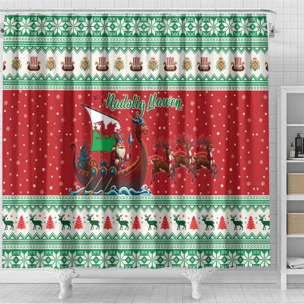 Wales Viking Santa Christmas Shower Curtain Funny Reindeer Norse Xmas - Wonder Print Shop