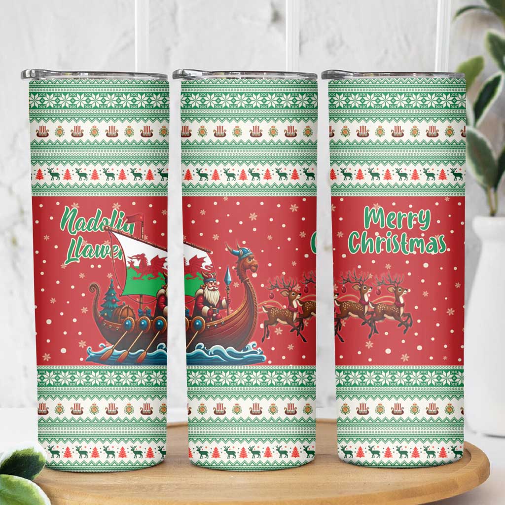 Wales Viking Santa Christmas Skinny Tumbler Funny Reindeer Norse Xmas - Wonder Print Shop