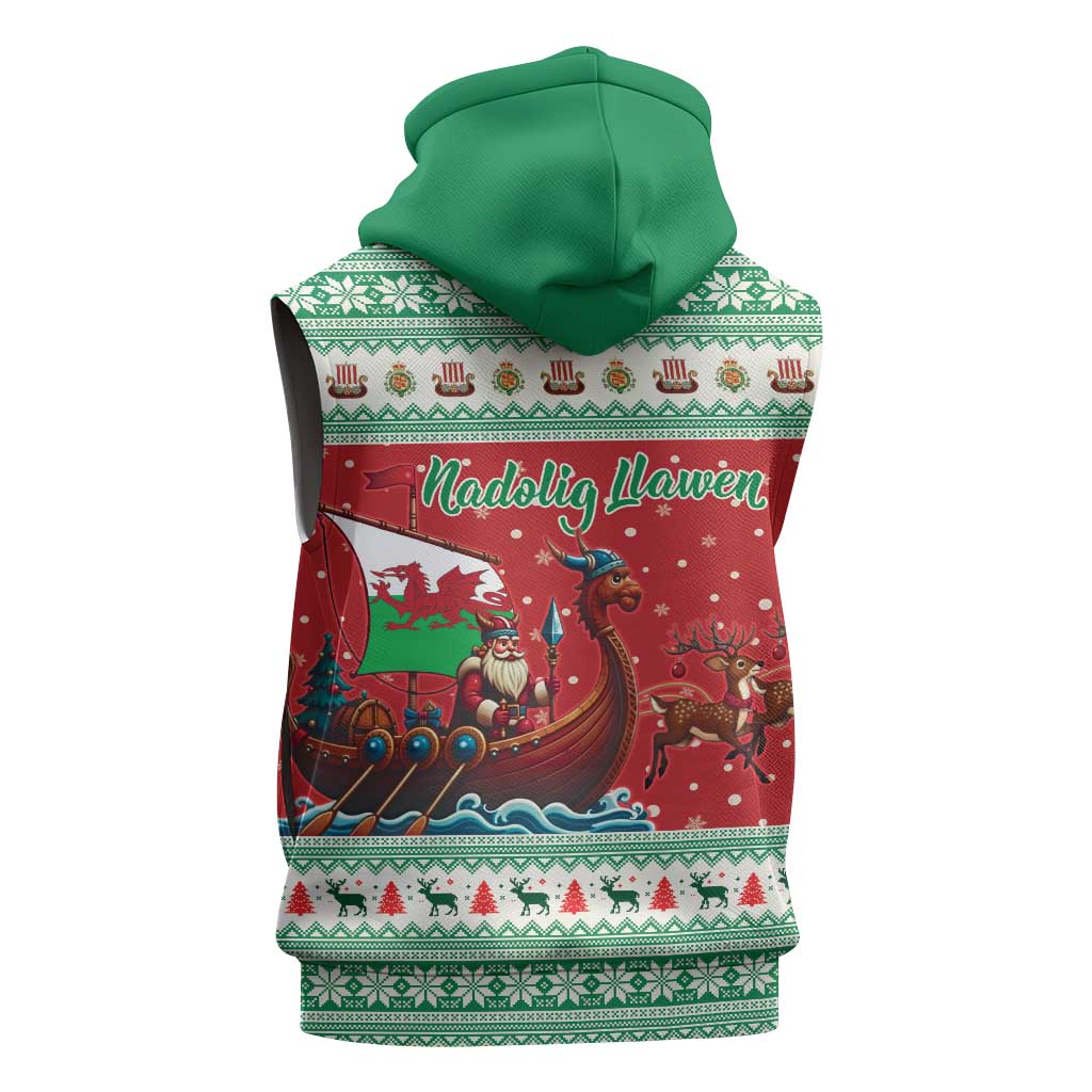 Wales Viking Santa Christmas Sleeveless Hoodie Funny Reindeer Norse Xmas - Wonder Print Shop
