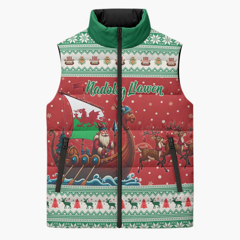 Wales Viking Santa Christmas Sleeveless Puffer Jacket Funny Reindeer Norse Xmas - Wonder Print Shop