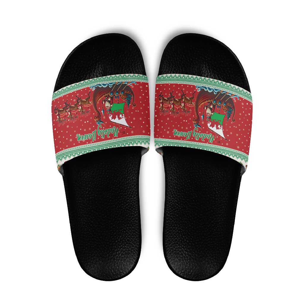 Wales Viking Santa Christmas Slide Sandals Funny Reindeer Norse Xmas - Wonder Print Shop