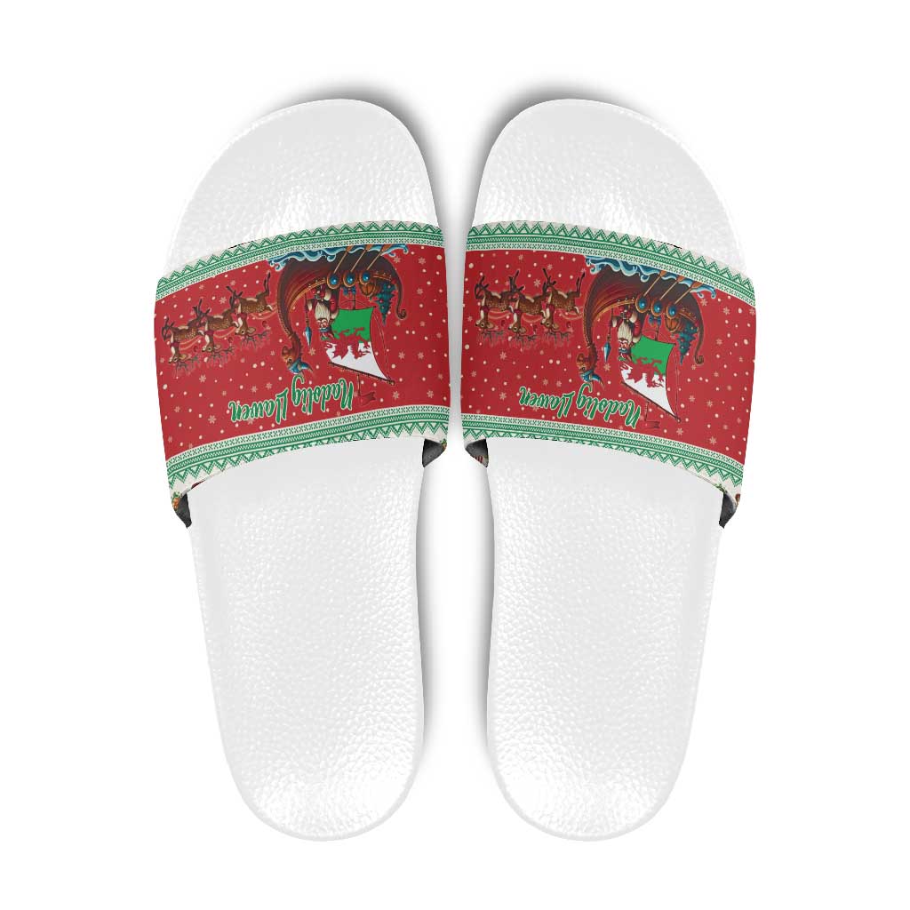 Wales Viking Santa Christmas Slide Sandals Funny Reindeer Norse Xmas - Wonder Print Shop