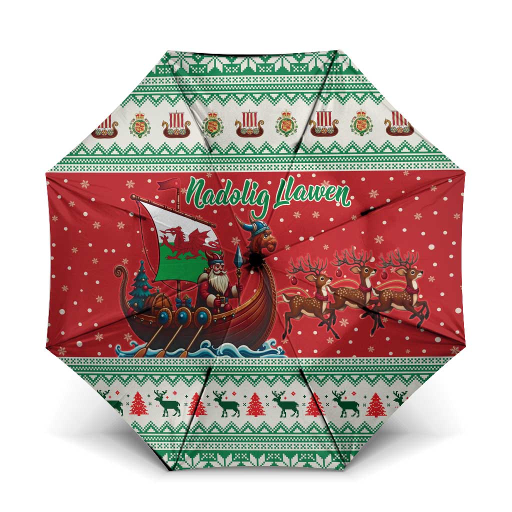 Wales Viking Santa Christmas Umbrella Funny Reindeer Norse Xmas - Wonder Print Shop