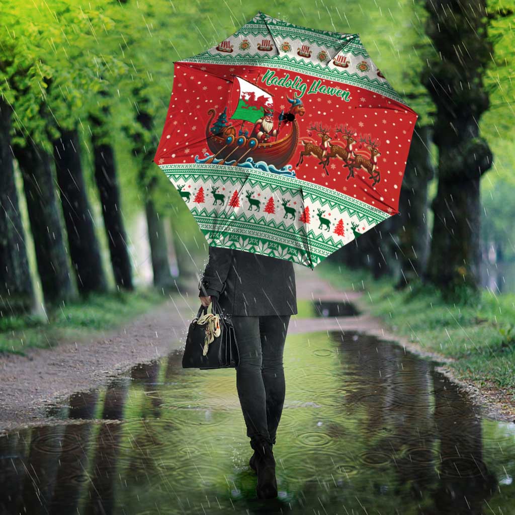 Wales Viking Santa Christmas Umbrella Funny Reindeer Norse Xmas - Wonder Print Shop