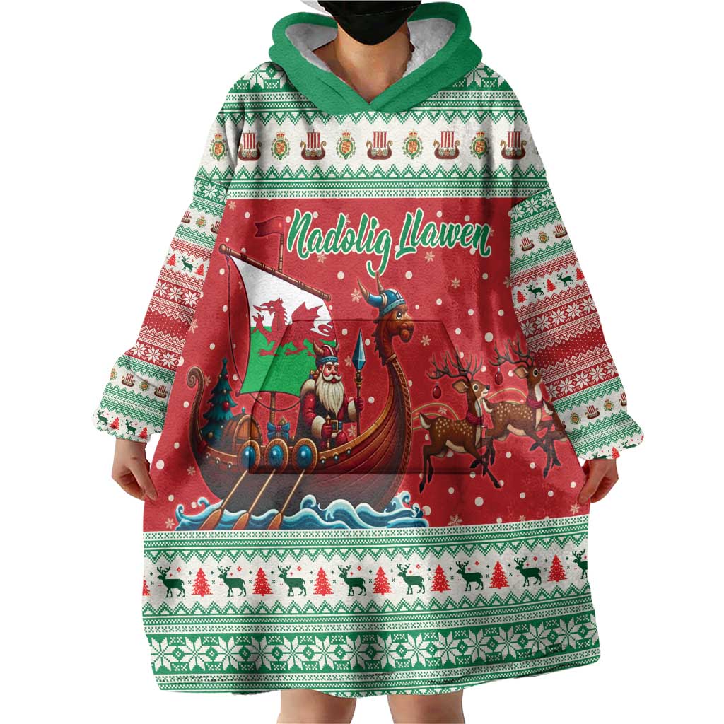Wales Viking Santa Christmas Wearable Blanket Hoodie Funny Reindeer Norse Xmas - Wonder Print Shop