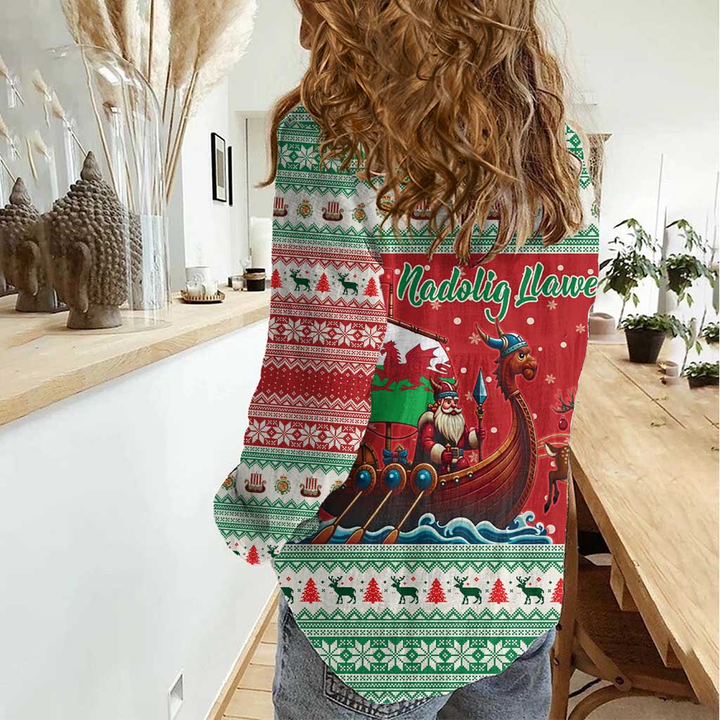 Wales Viking Santa Christmas Women Casual Shirt Funny Reindeer Norse Xmas - Wonder Print Shop