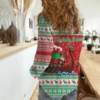 Wales Viking Santa Christmas Women Casual Shirt Funny Reindeer Norse Xmas - Wonder Print Shop