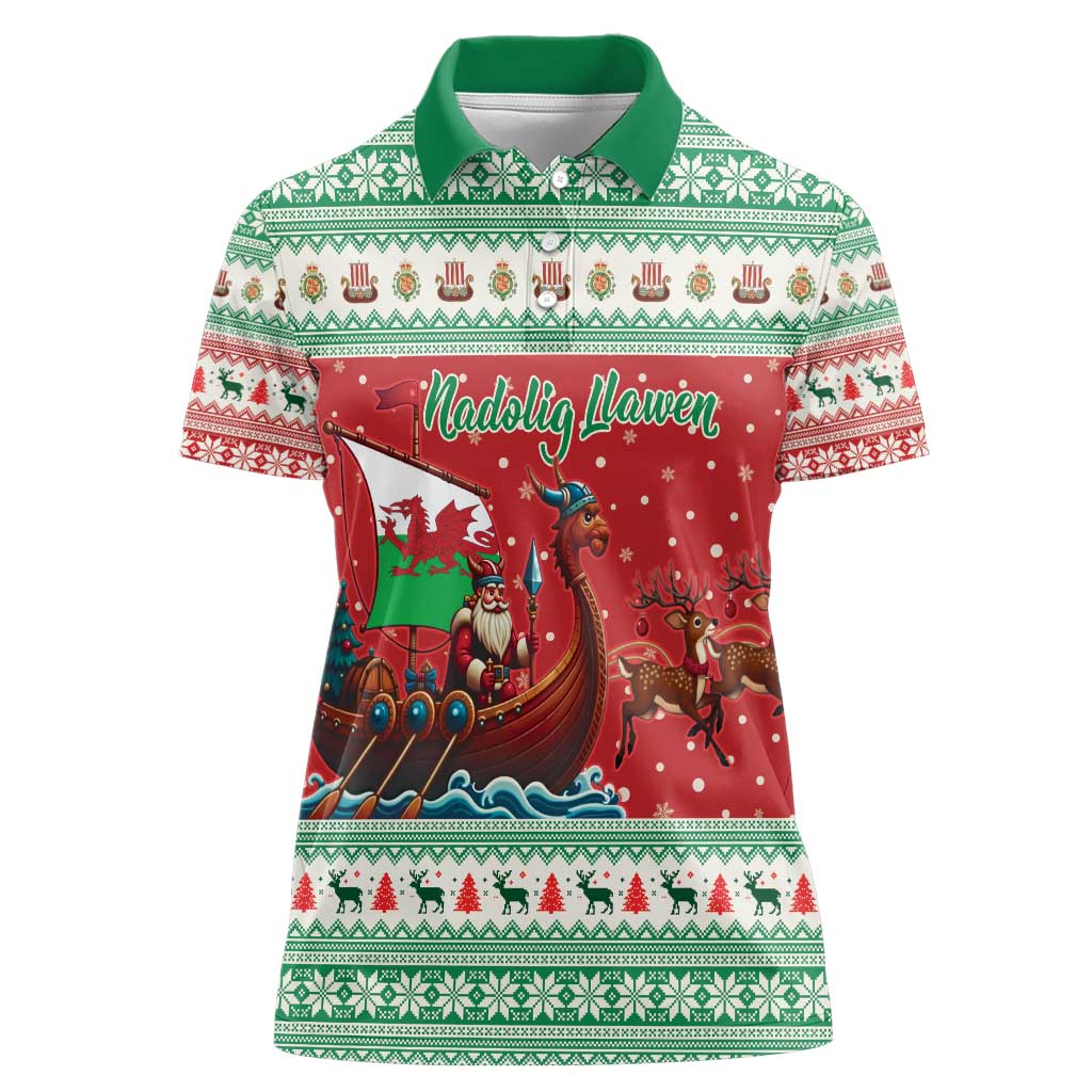 Wales Viking Santa Christmas Women Polo Shirt Funny Reindeer Norse Xmas - Wonder Print Shop