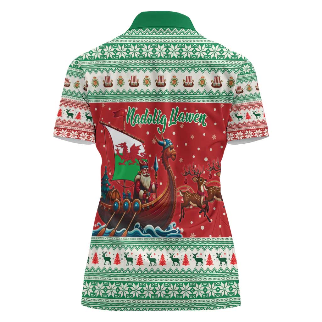 Wales Viking Santa Christmas Women Polo Shirt Funny Reindeer Norse Xmas - Wonder Print Shop