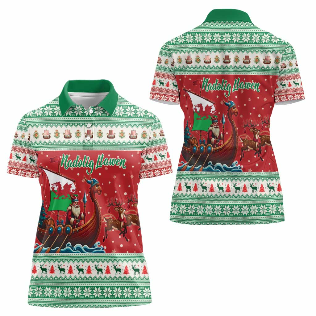 Wales Viking Santa Christmas Women Polo Shirt Funny Reindeer Norse Xmas - Wonder Print Shop