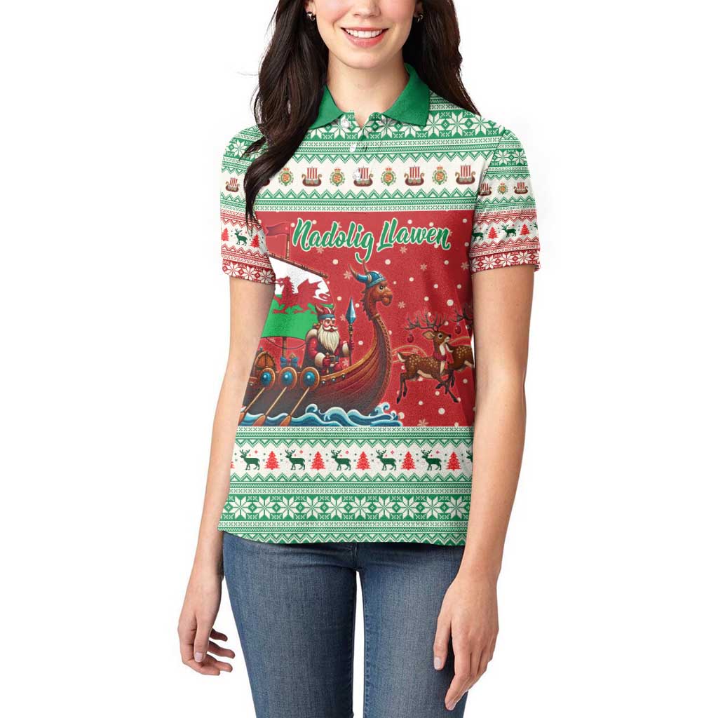 Wales Viking Santa Christmas Women Polo Shirt Funny Reindeer Norse Xmas - Wonder Print Shop