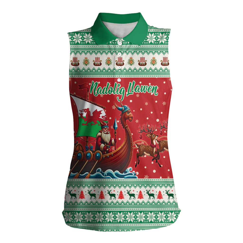 Wales Viking Santa Christmas Women Sleeveless Polo Shirt Funny Reindeer Norse Xmas - Wonder Print Shop