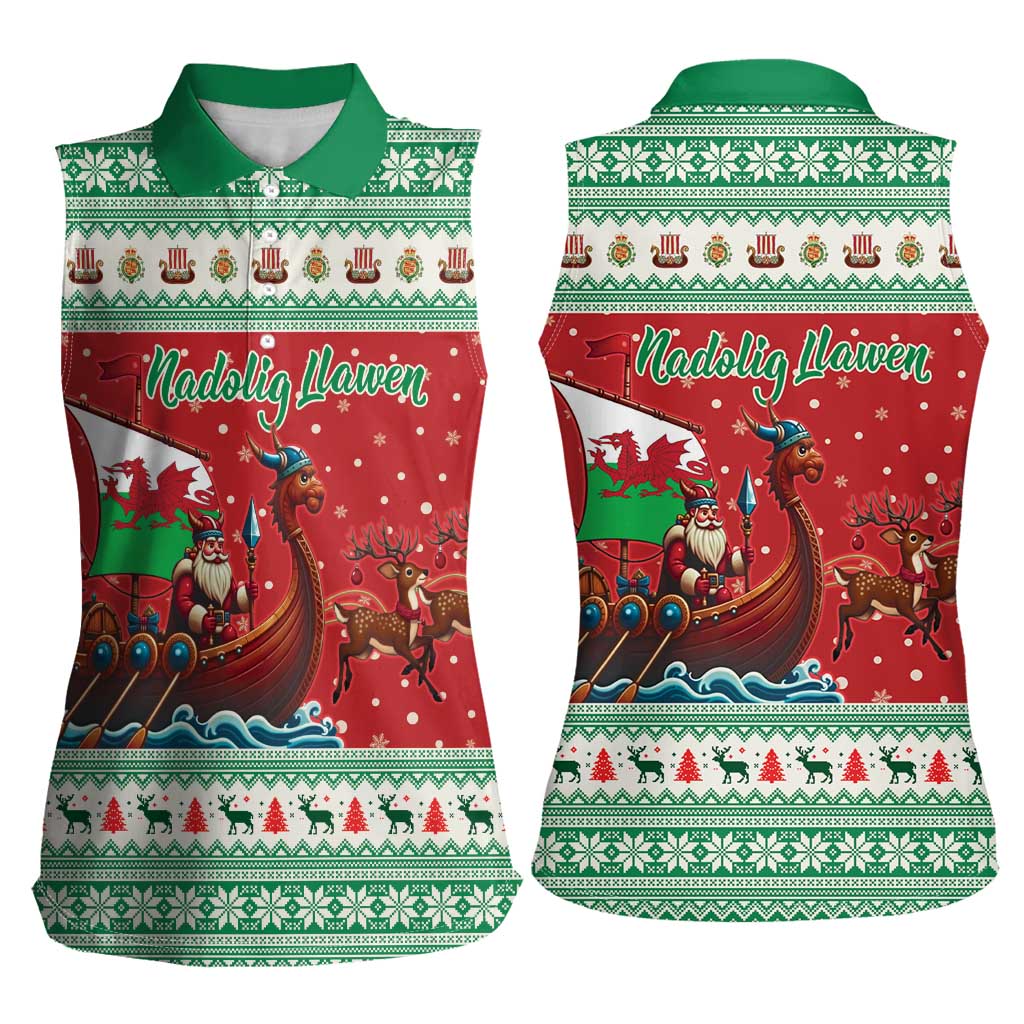 Wales Viking Santa Christmas Women Sleeveless Polo Shirt Funny Reindeer Norse Xmas - Wonder Print Shop