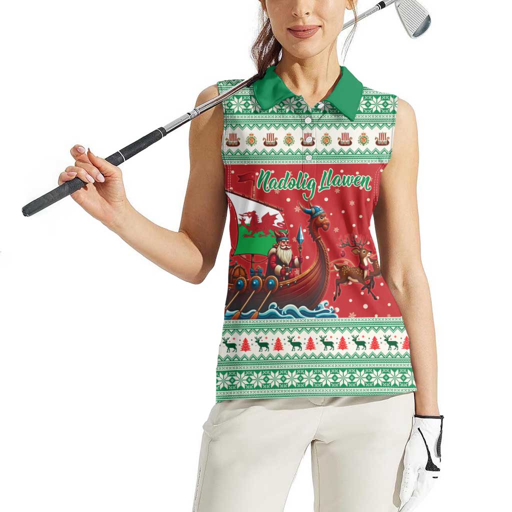 Wales Viking Santa Christmas Women Sleeveless Polo Shirt Funny Reindeer Norse Xmas - Wonder Print Shop
