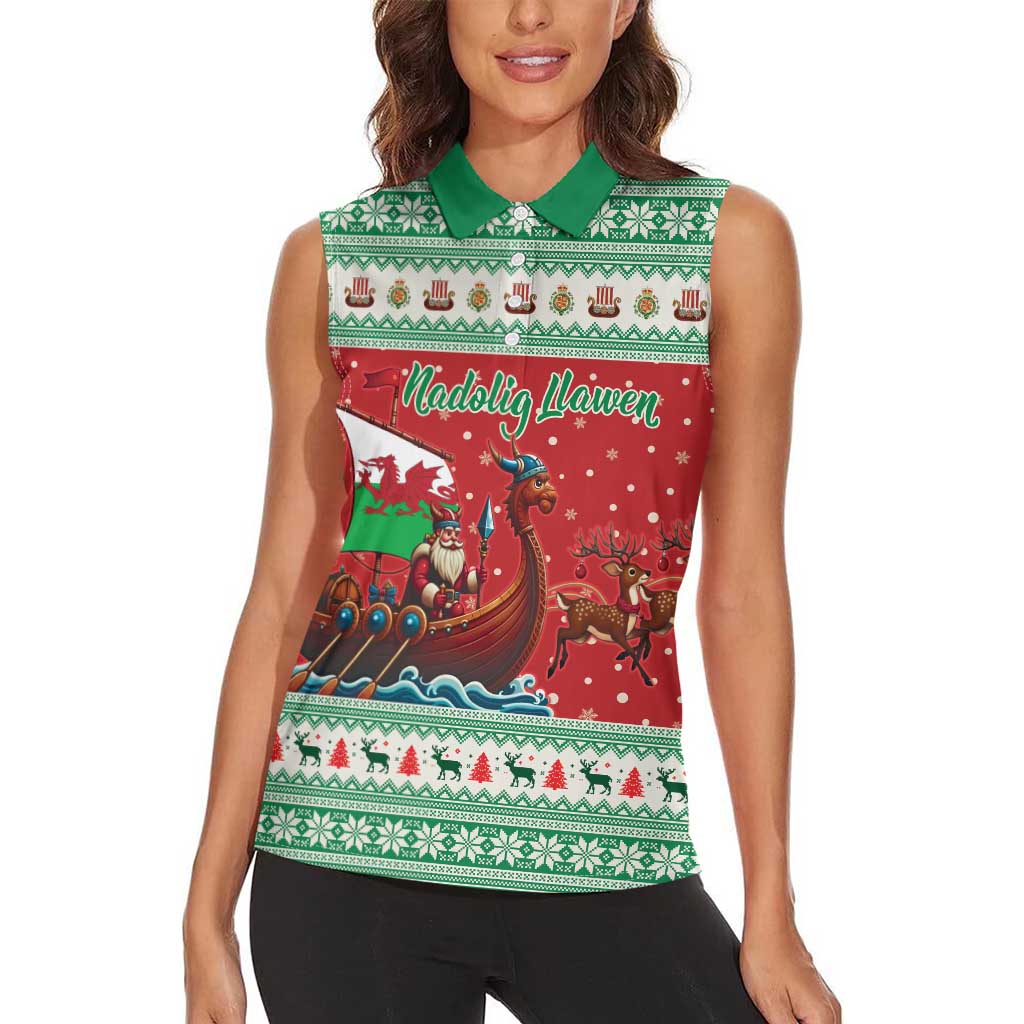 Wales Viking Santa Christmas Women Sleeveless Polo Shirt Funny Reindeer Norse Xmas - Wonder Print Shop