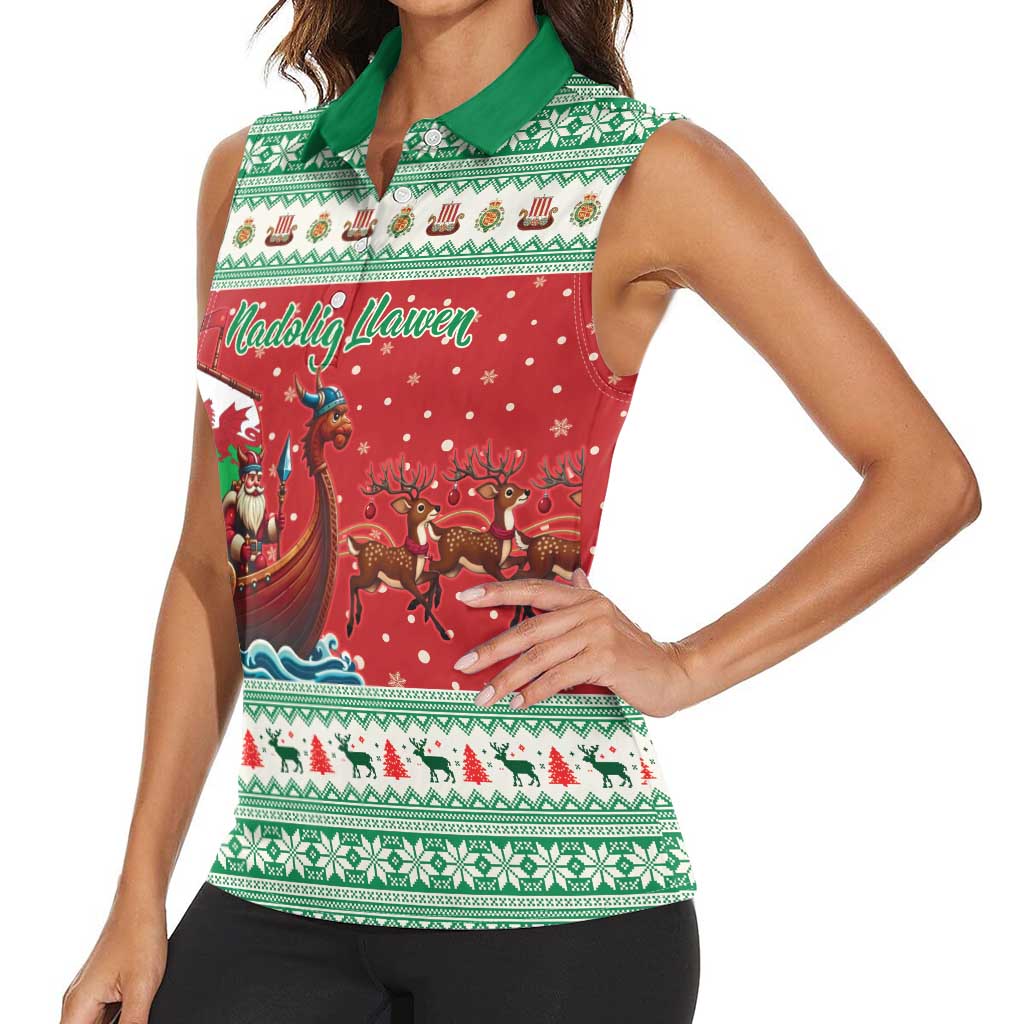 Wales Viking Santa Christmas Women Sleeveless Polo Shirt Funny Reindeer Norse Xmas - Wonder Print Shop
