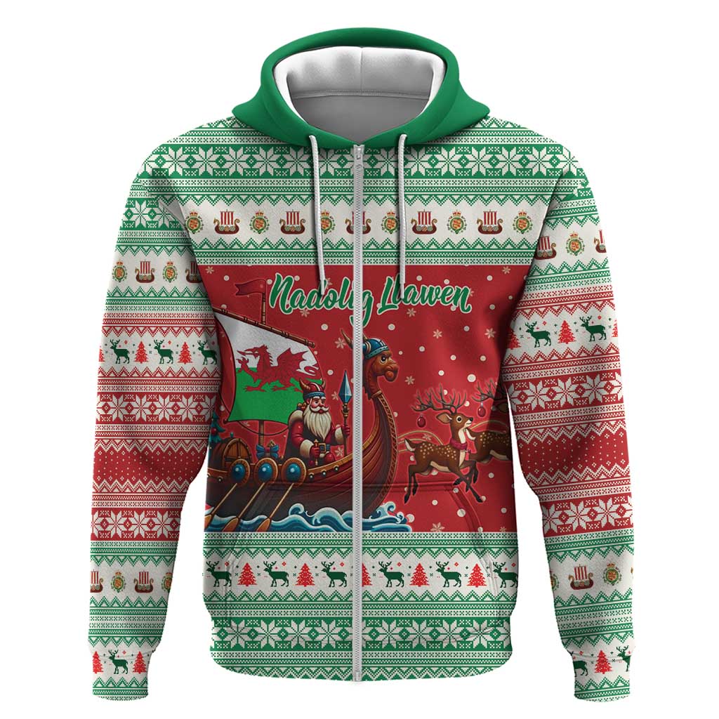 Wales Viking Santa Christmas Zip Hoodie Funny Reindeer Norse Xmas - Wonder Print Shop