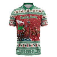 Wales Viking Santa Christmas Zipper Polo Shirt Funny Reindeer Norse Xmas - Wonder Print Shop